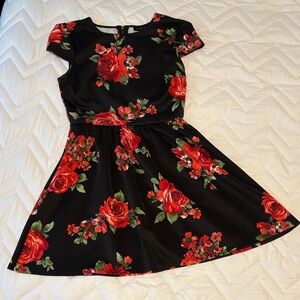 B Darlin Black Dress with Red Floral Design